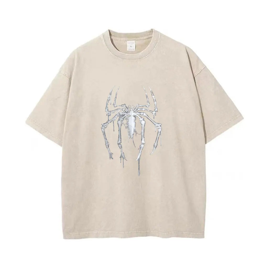 Men's Wash Shirts Vintage Spider Graphic Washed Shirt Colorse Spider Shirt Retro Training Shirt Retro Hero Shirt - ALMASTRONG