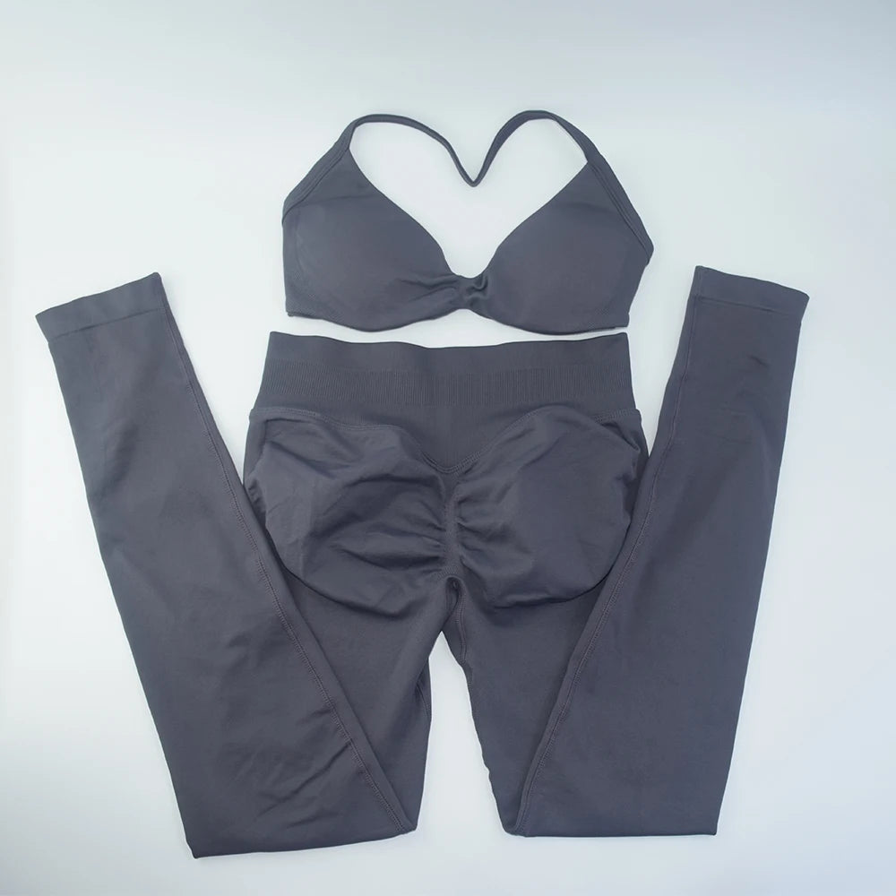 ALMASTRONG Women’s 2PCS Strappy Sports Bra Set – Seamless High-Support Gym Top