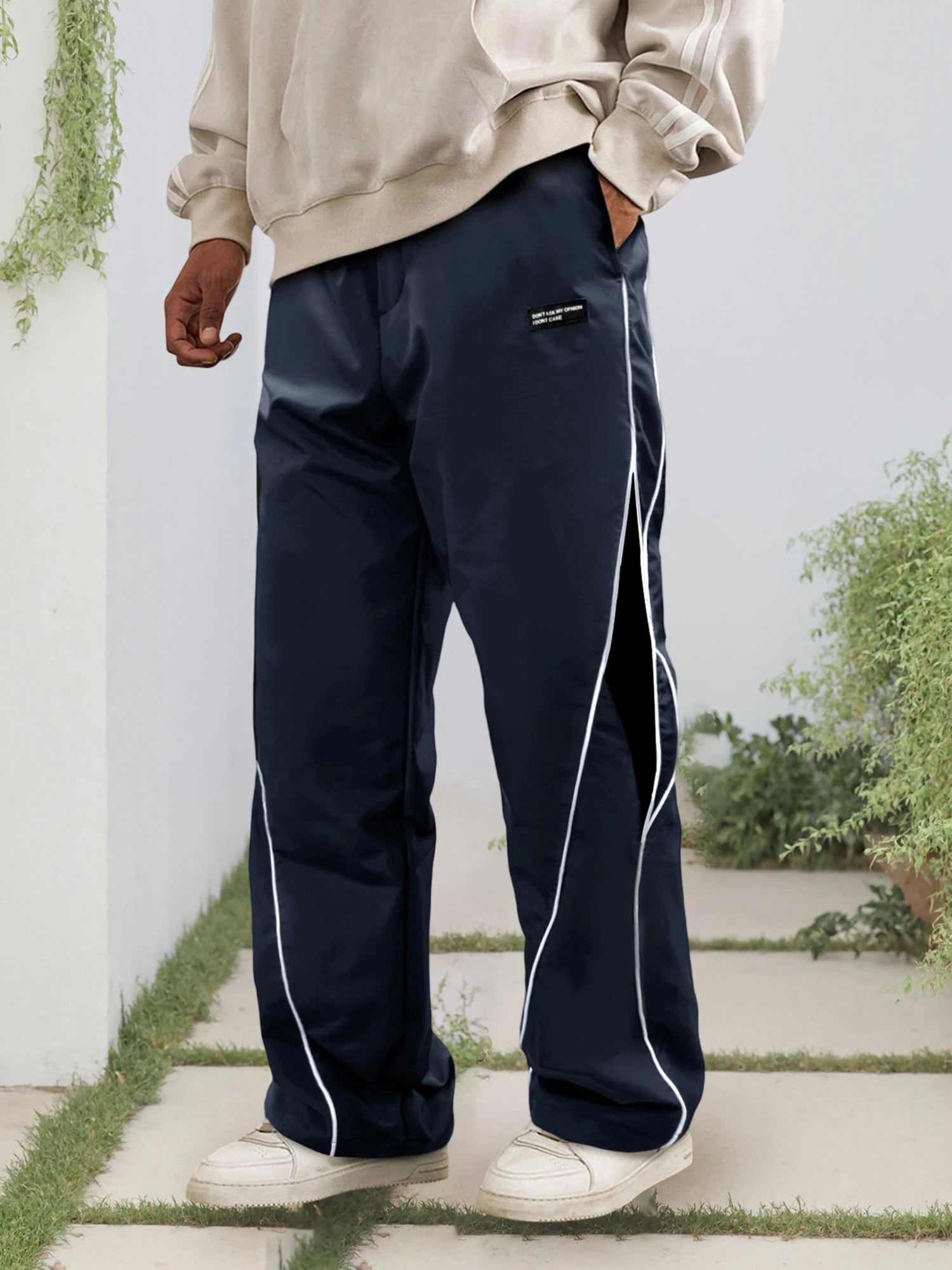 Men's Patchwork Wide Leg Pants Fashionable Casual Contrast Color Loose Sewing Elastic Waist Pants - ALMASTRONG