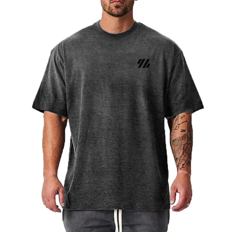 Summer Cotton Loose Oversized Half Sleeve Running T Shirt Men Sports