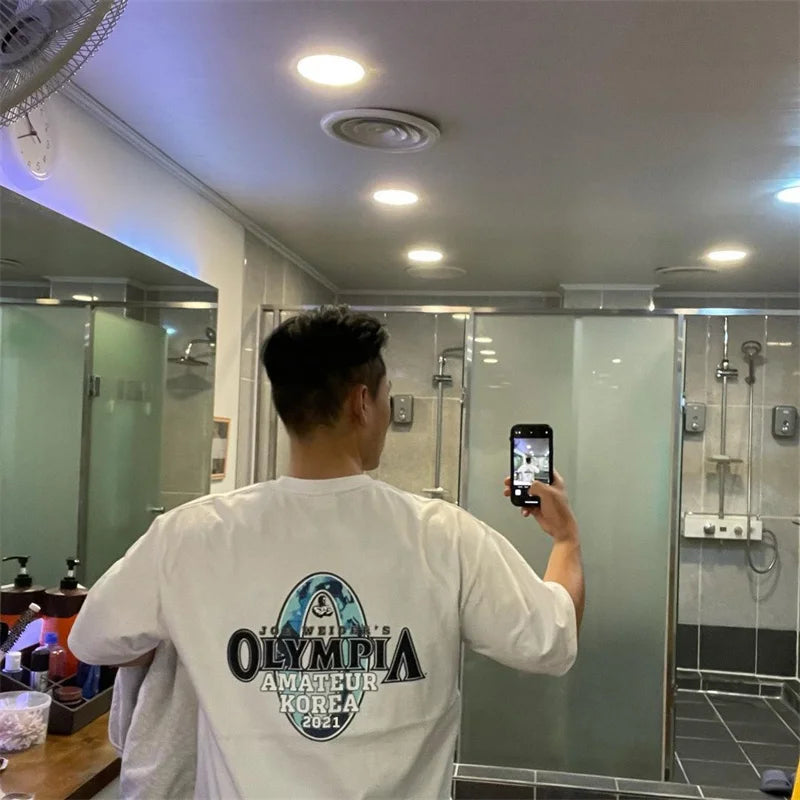 gyms T-shirt Men's Fashion short sleeve Tee Men summer Loose Fitness