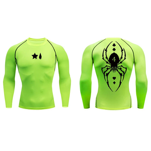 Spider Print Compression Shirt for Men Sporty Quick Dry Long Sleeve