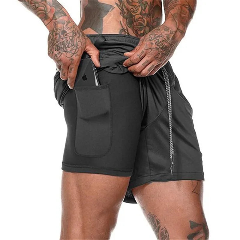 New Running Shorts Men Gym Sports Shorts 2 In 1 Quick Drying Workout Boxing Training Bottoms Fitness Jogging Short Pants Summer - ALMASTRONG