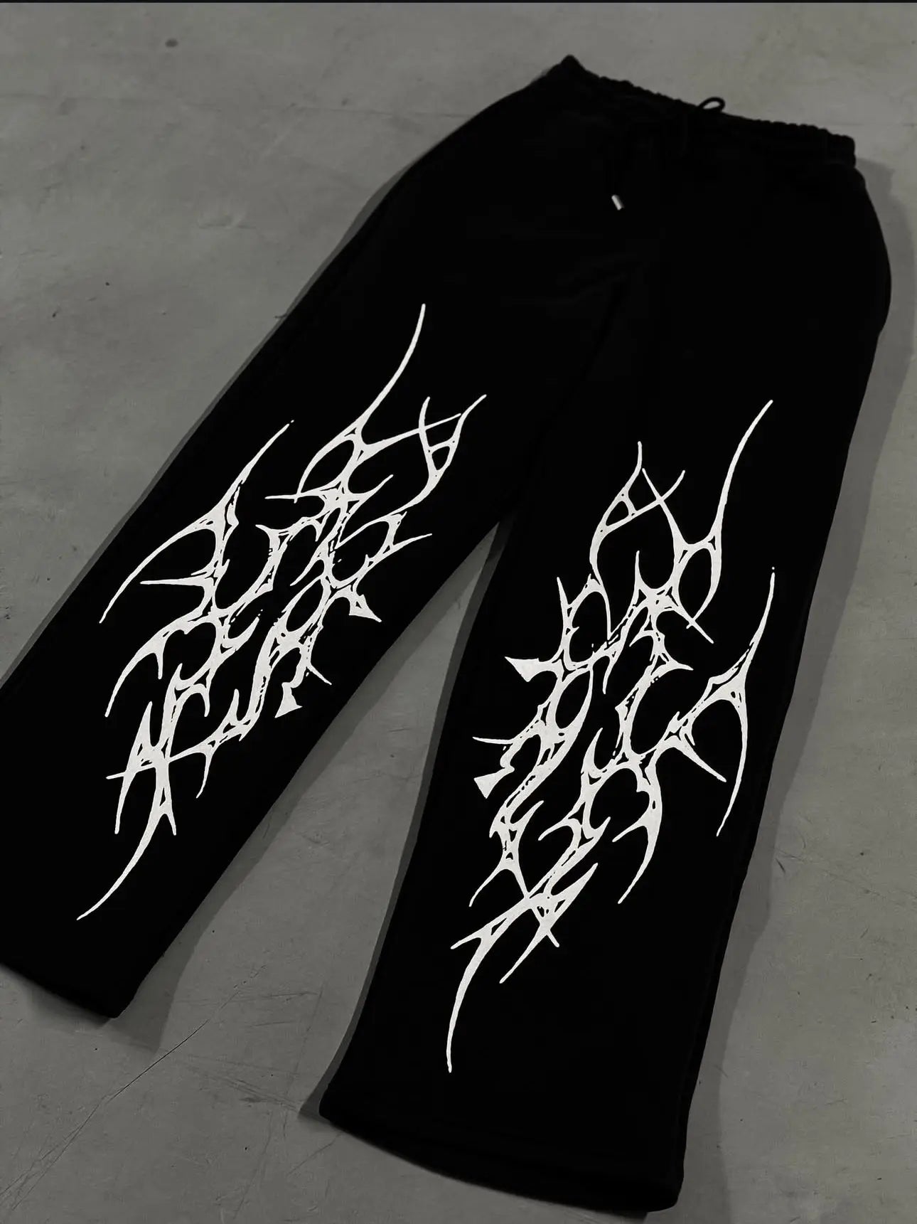 Summer New Dark Gothic Style Black Loose White Thorn Flame Printed Casual Versatile Men's and Women's Large Pants - ALMASTRONG