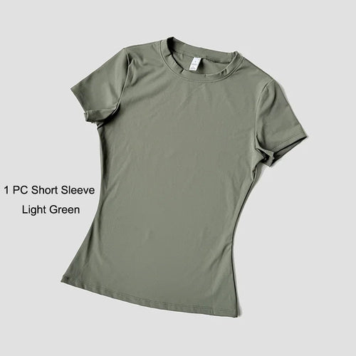 Quick-Drying Gym Leggings Set Sport Suit Short Sleeve Breathable