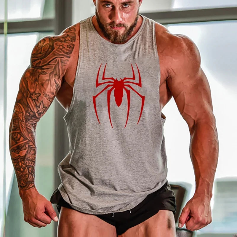 Red Spider Printed Running Tank Tops Gym Fitness Cotton Breathable