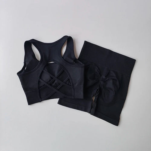Seamless Yoga Set for Women, Sexy Sport Bra, High Waist Sports Shorts