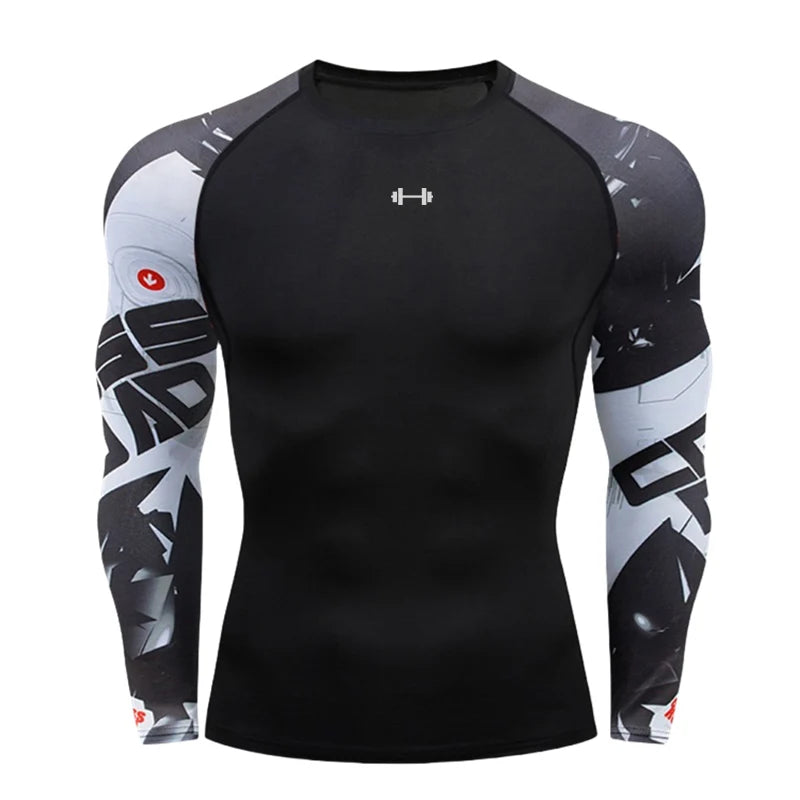 Gym Compression Dry Fit Men's Long Sleeves Fitness T-shirt Spring And