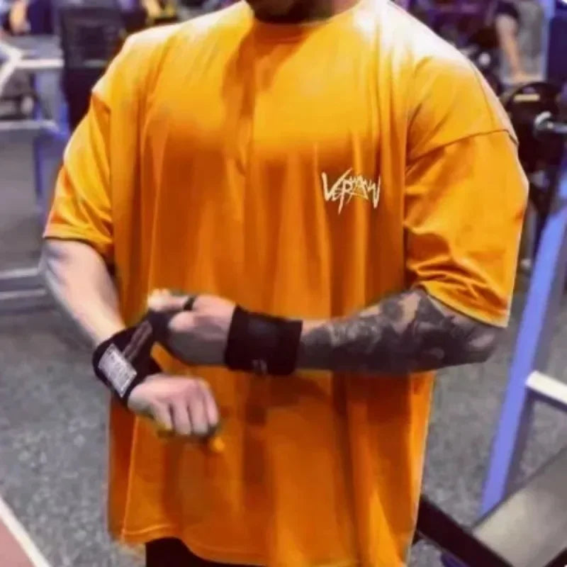 NEW Round Collar sports T Shirt Oversize Cotton Summer Tee Training