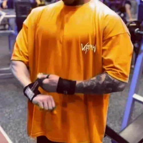 NEW Round Collar sports T Shirt Oversize Cotton Summer Tee Training