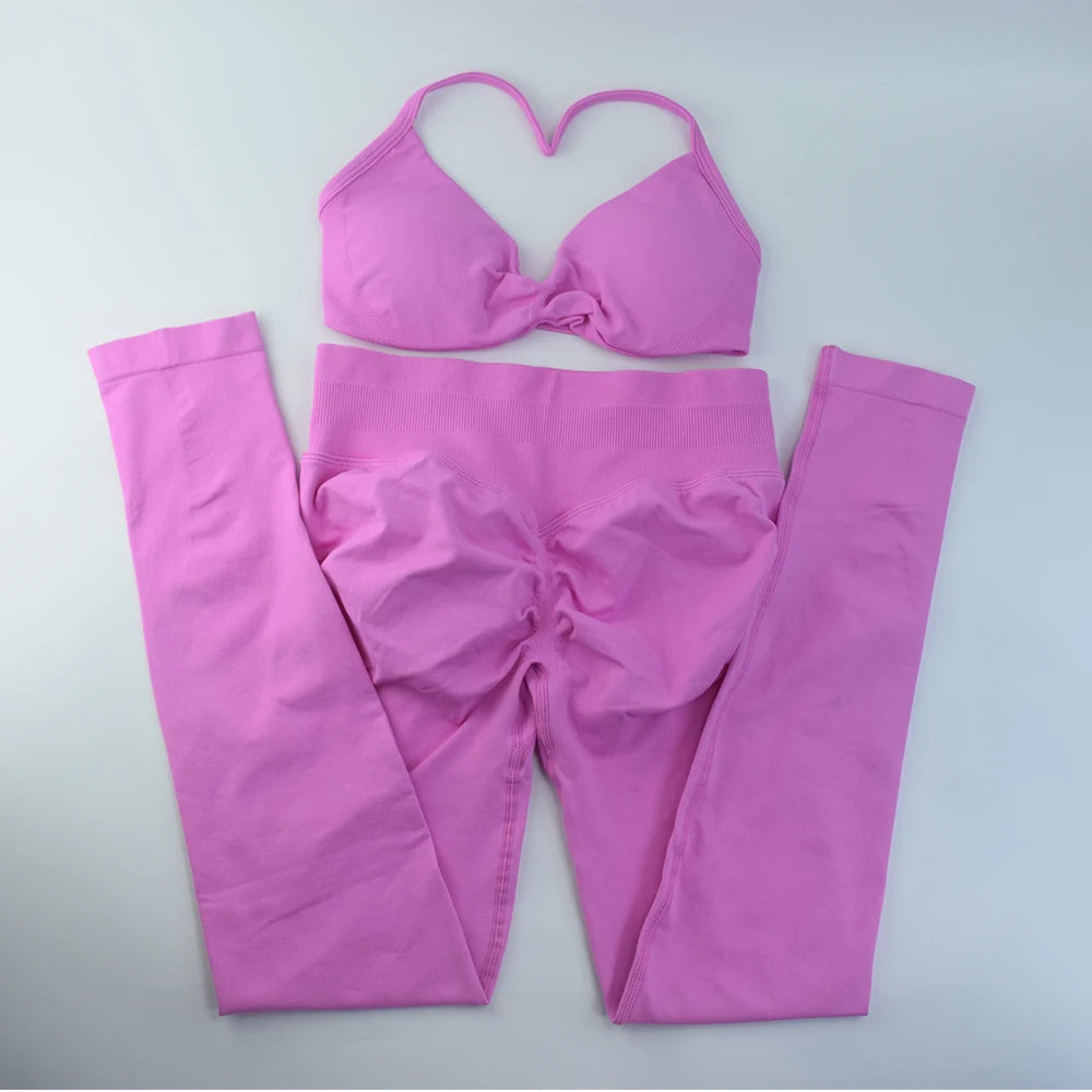 ALMASTRONG Women’s 2PCS Strappy Sports Bra Set – Seamless High-Support Gym Top