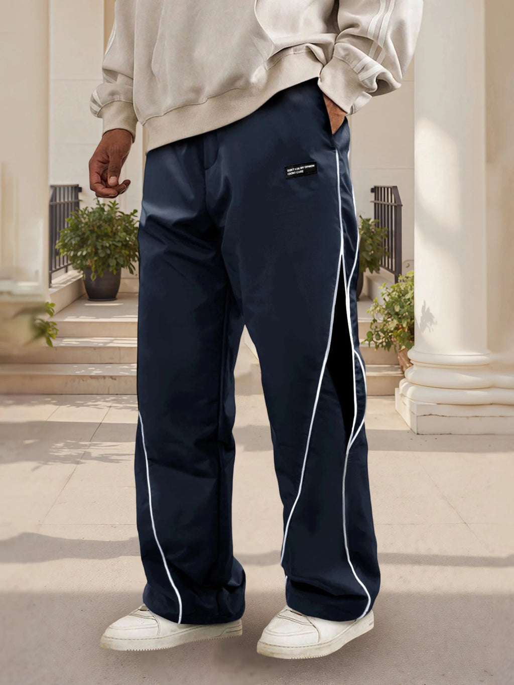 Men's Patchwork Wide Leg Pants Fashionable Casual Contrast Color Loose Sewing Elastic Waist Pants - ALMASTRONG