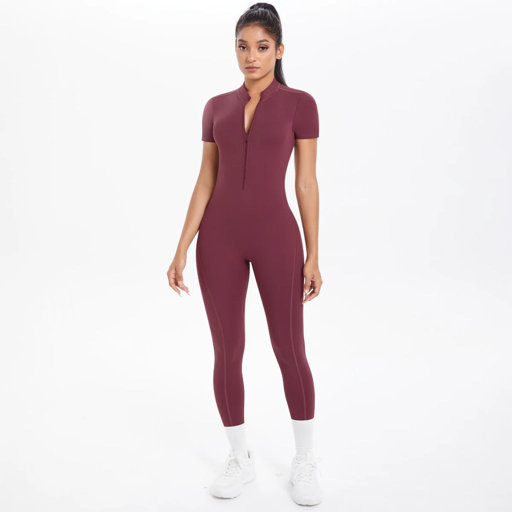 Short Sleeved Fitness Jumpsuit for Woman Bodysuits Backless Solid