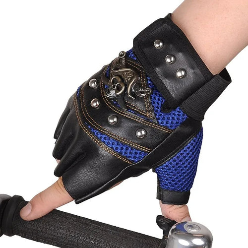Pirate Captain PU Leather Fingerless Gloves Men Women Skulls Rivet