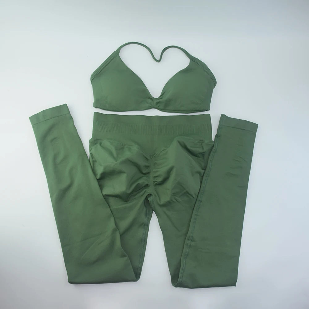 ALMASTRONG Women’s 2PCS Strappy Sports Bra Set – Seamless High-Support Gym Top