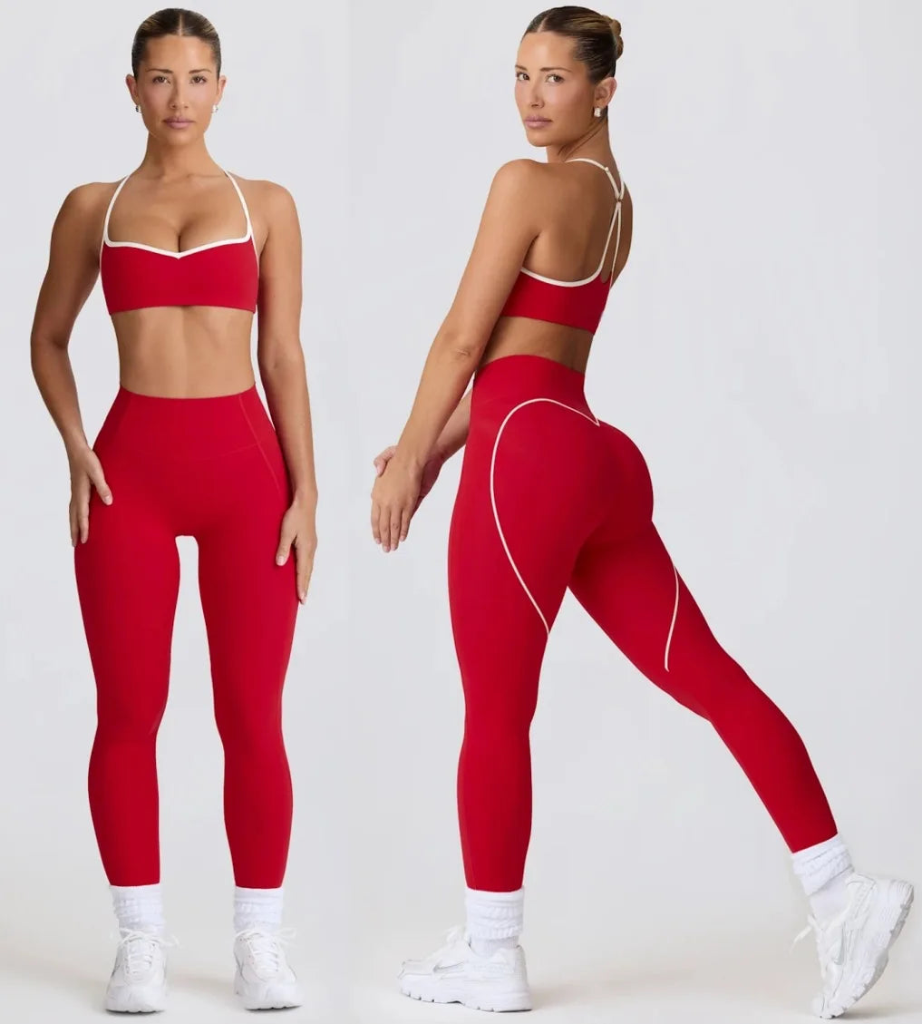 ALMASTRONG Women’s 2PCS Yoga Set – Peach Heart Hip-Lifting Crop Top & Pants