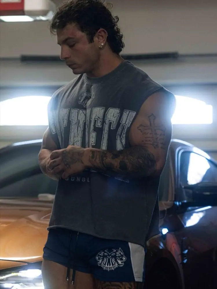 ALMASTRONG Men’s Oversized Sleeveless Top – Cotton Gym Training Waistcoat