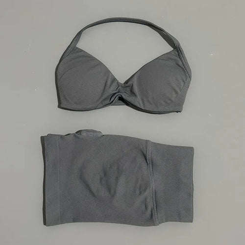 HISTELLO Gym Set 2 Piece Women Strappy Yoga Bra Top Workout Scrunch