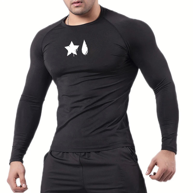 Spider Print Compression Shirt for Men Sporty Quick Dry Long Sleeve