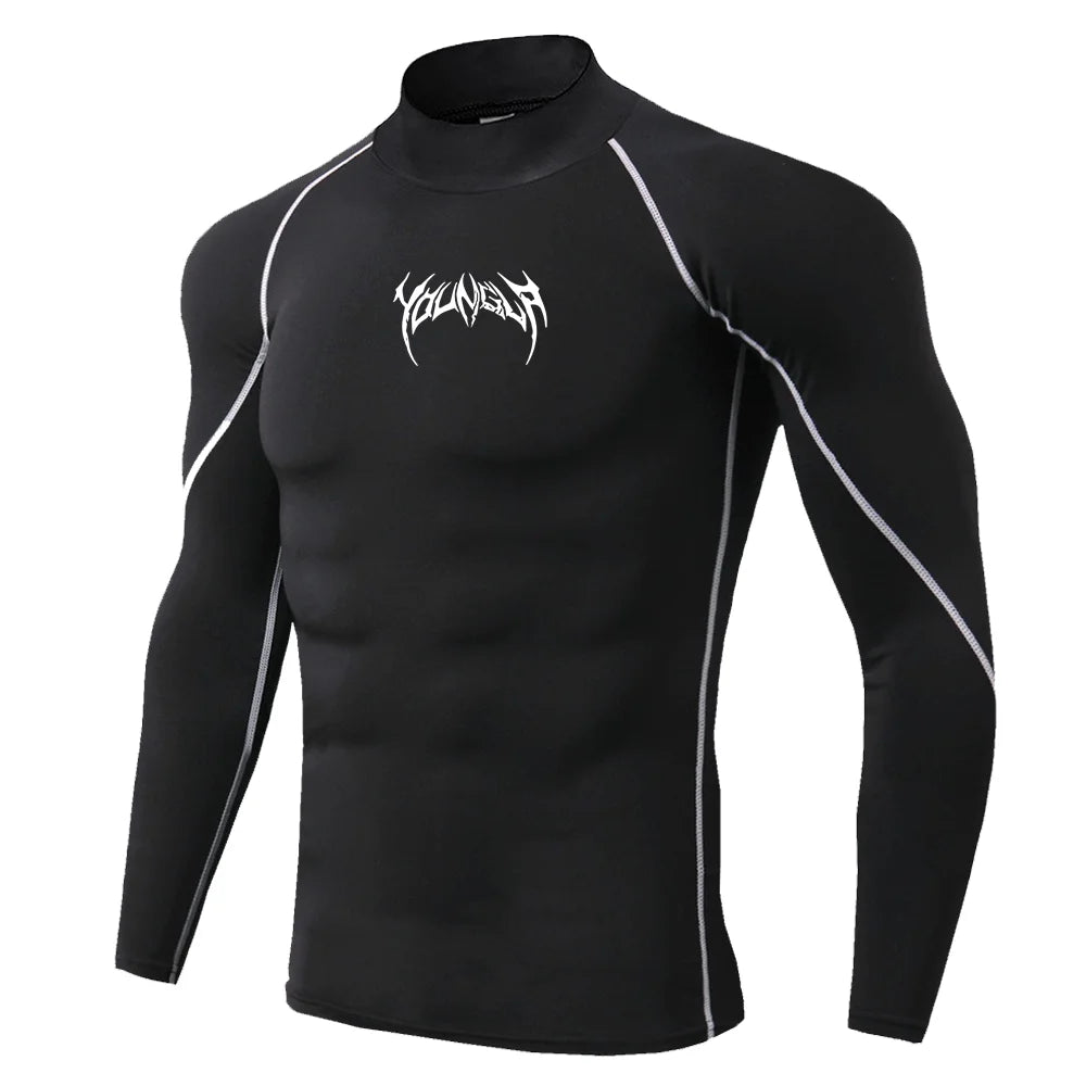 ALMASTRONG Men’s Gothic Compression T-Shirt – High-Neck Quick-Dry Training