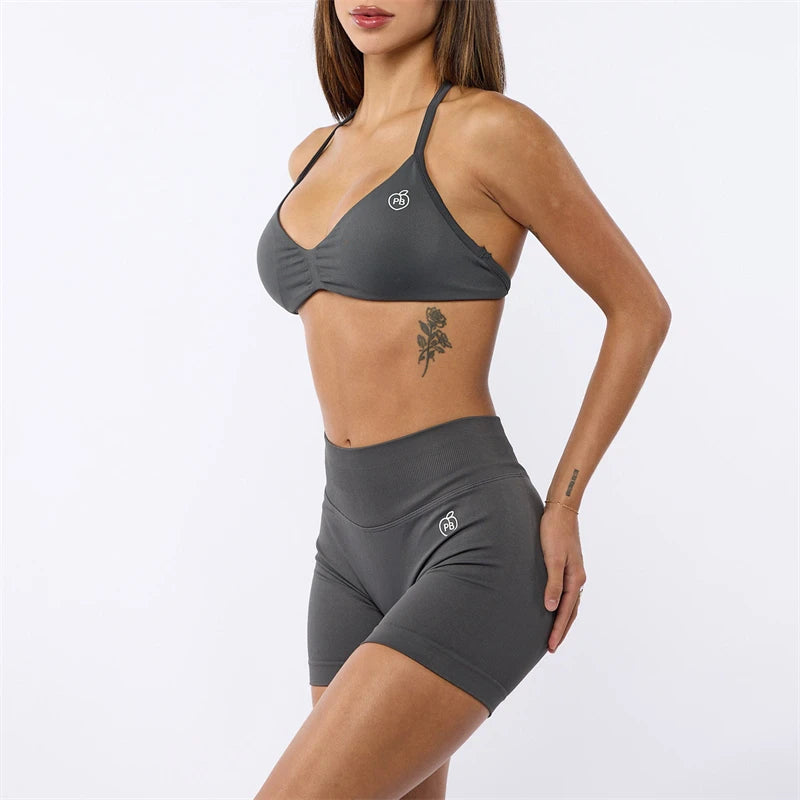 Bum Impact Bra and Shaping Short Set Women Backless Bra & Sports Shorts Sexy Female Seamless Yoga Sportswear Underwear Clothes - ALMASTRONG
