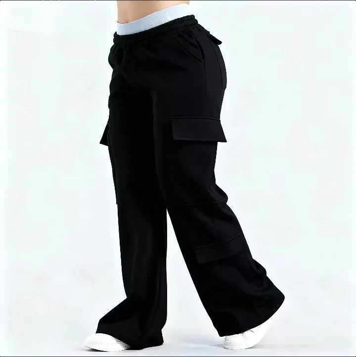 Women’s high-waist wide-leg cargo pants by ALMASTRONG featuring streetwear-style utility trousers with multiple pockets.