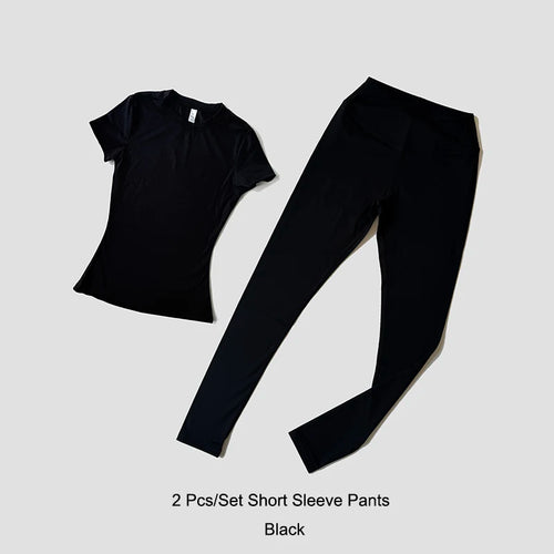 Quick-Drying Gym Leggings Set Sport Suit Short Sleeve Breathable
