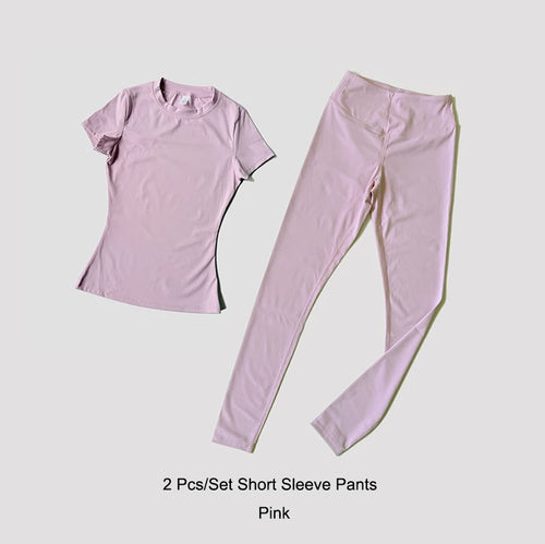 Quick-Drying Gym Leggings Set Sport Suit Short Sleeve Breathable
