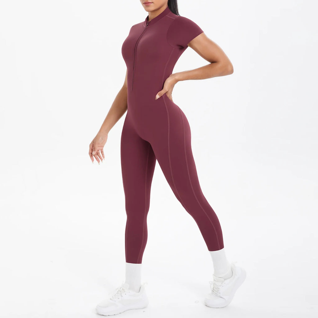 Short Sleeved Fitness Jumpsuit for Woman Bodysuits Backless Solid