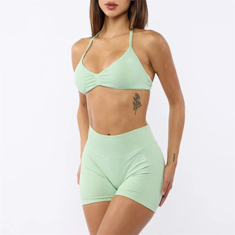 Bum Impact Bra and Shaping Short Set Women Backless Bra & Sports Shorts Sexy Female Seamless Yoga Sportswear Underwear Clothes - ALMASTRONG