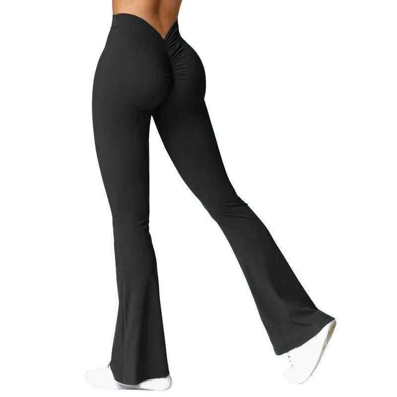 Sexy Yoga Flare Pants Women V-Cut Waist High Waist Push Up Butt