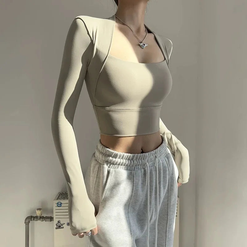 Women’s Fitness Chest Cushion Long Sleeve Sports Top