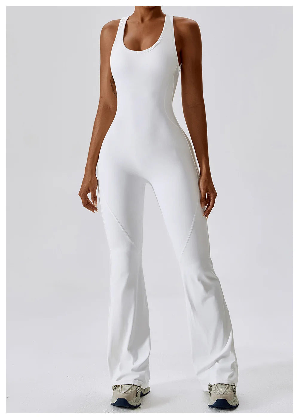 Women’s ALMASTRONG sports jumpsuit for gym, yoga, and fitness, featuring a stretchy, form-fitting workout romper with comfortable design.
