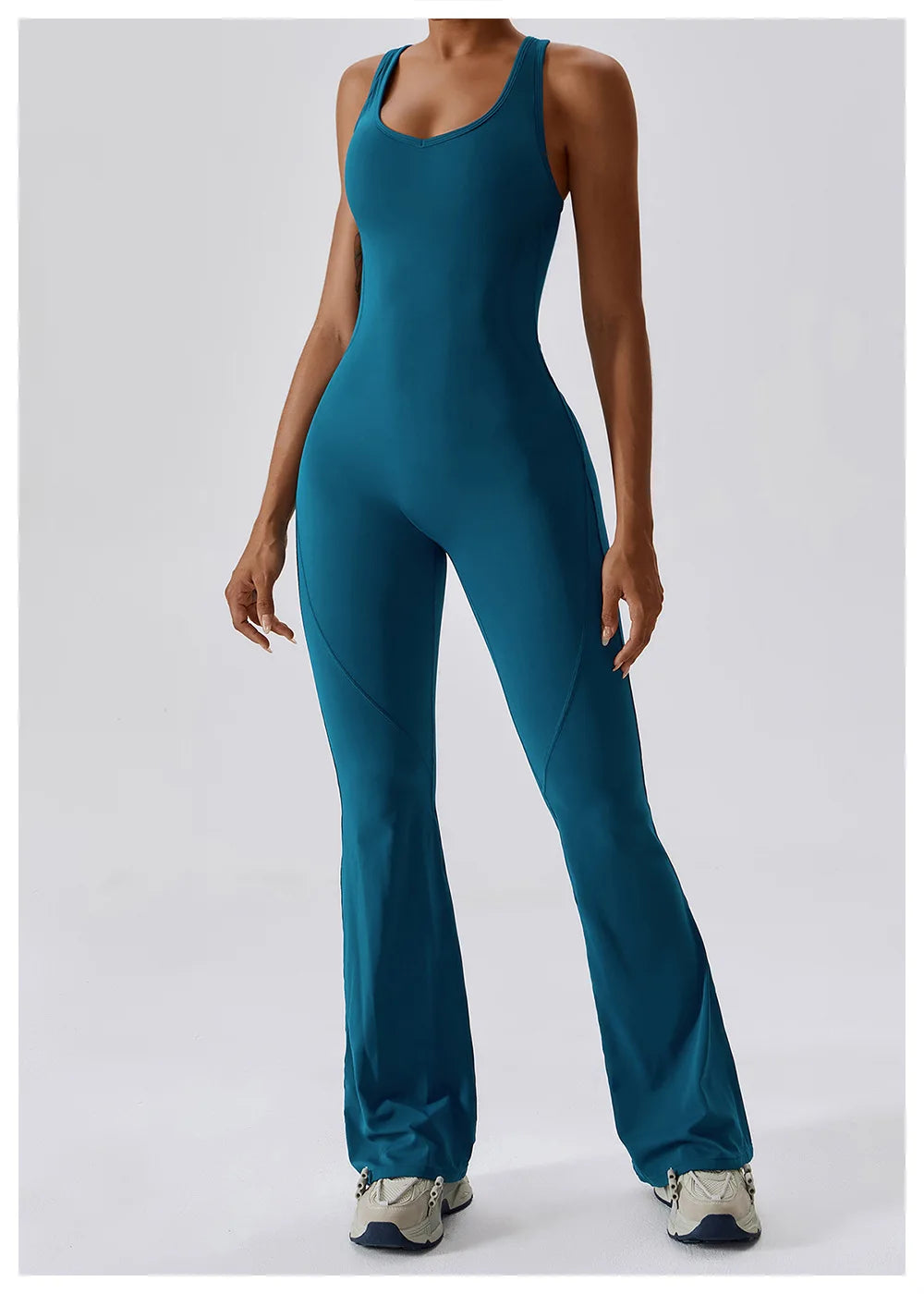 Women’s stretch yoga jumpsuit by ALMASTRONG, fitness romper with supportive fit, ideal for gym, training, and workout sessions.
