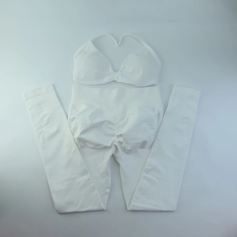 ALMASTRONG Women’s 2PCS Strappy Sports Bra Set – Seamless High-Support Gym Top