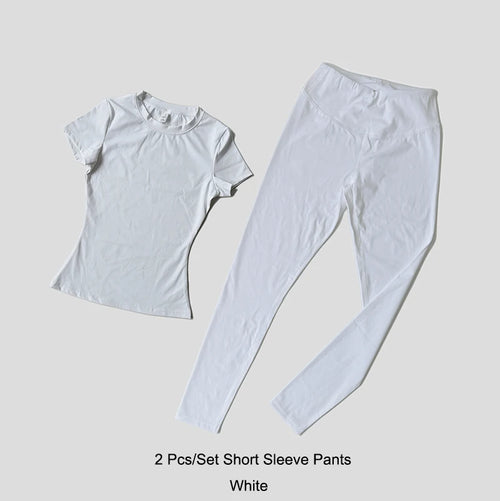 Quick-Drying Gym Leggings Set Sport Suit Short Sleeve Breathable