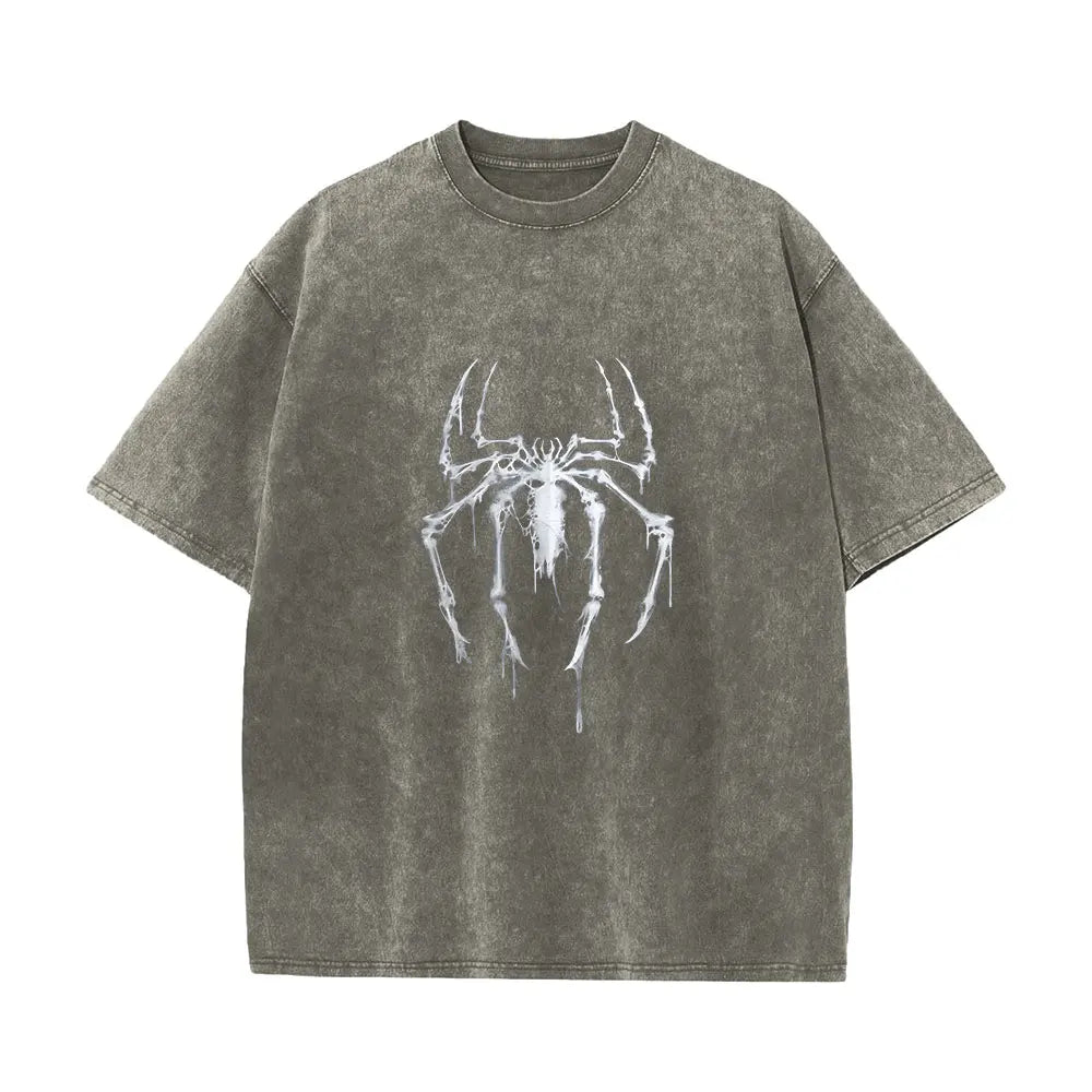 Men's Wash Shirts Vintage Spider Graphic Washed Shirt Colorse Spider Shirt Retro Training Shirt Retro Hero Shirt - ALMASTRONG