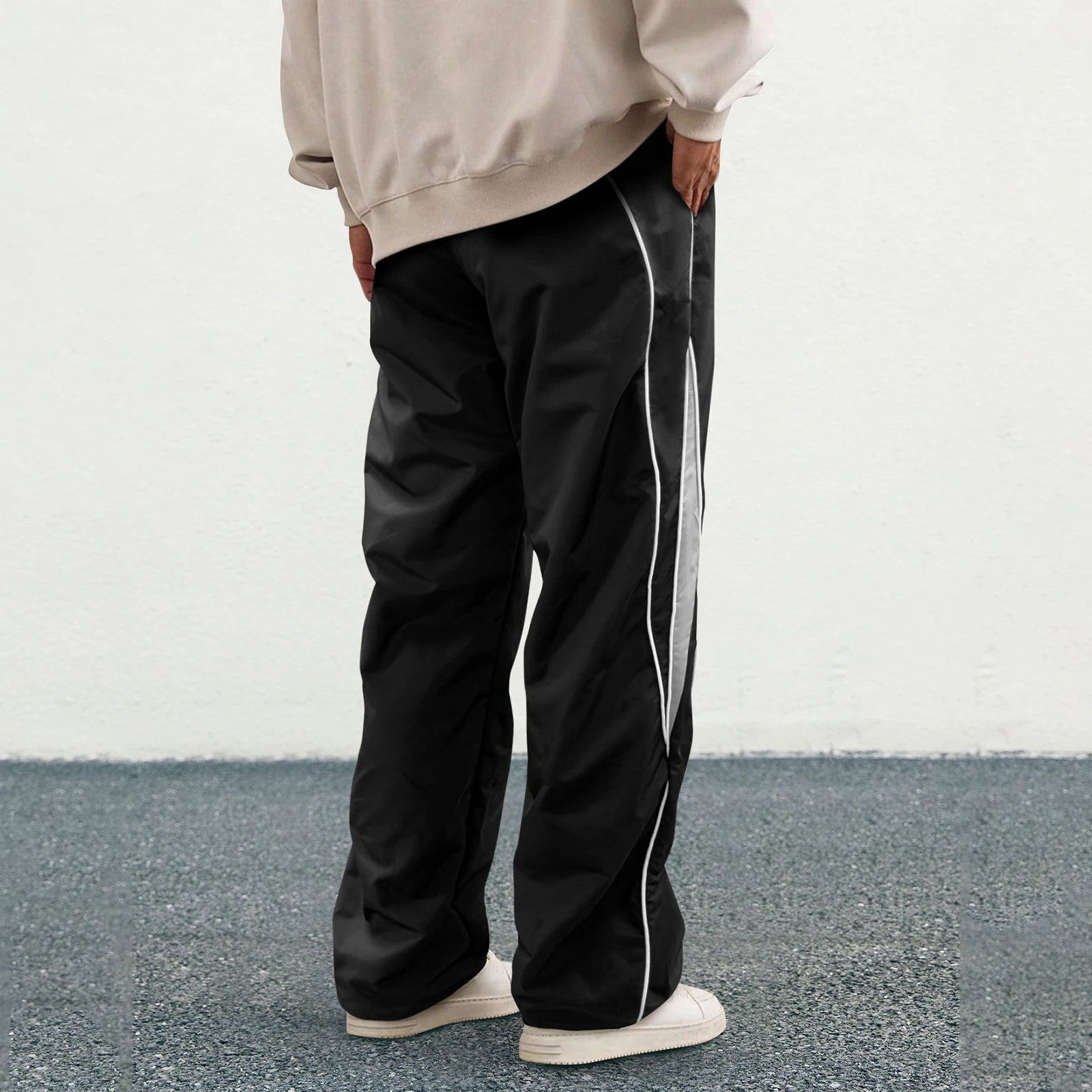 Men's Patchwork Wide Leg Pants Fashionable Casual Contrast Color Loose Sewing Elastic Waist Pants - ALMASTRONG