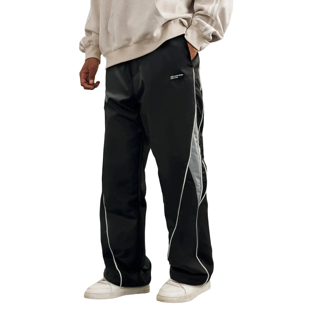 Men's Patchwork Wide Leg Pants Fashionable Casual Contrast Color Loose Sewing Elastic Waist Pants - ALMASTRONG