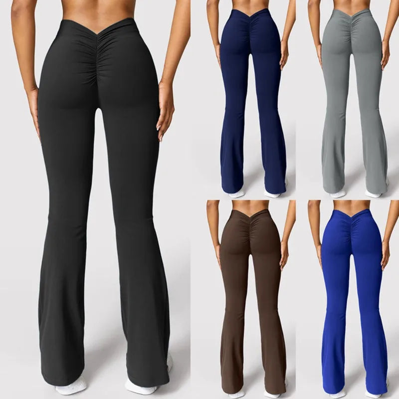 Women’s V-Back High Waist Leggings – Flared Sports Pants