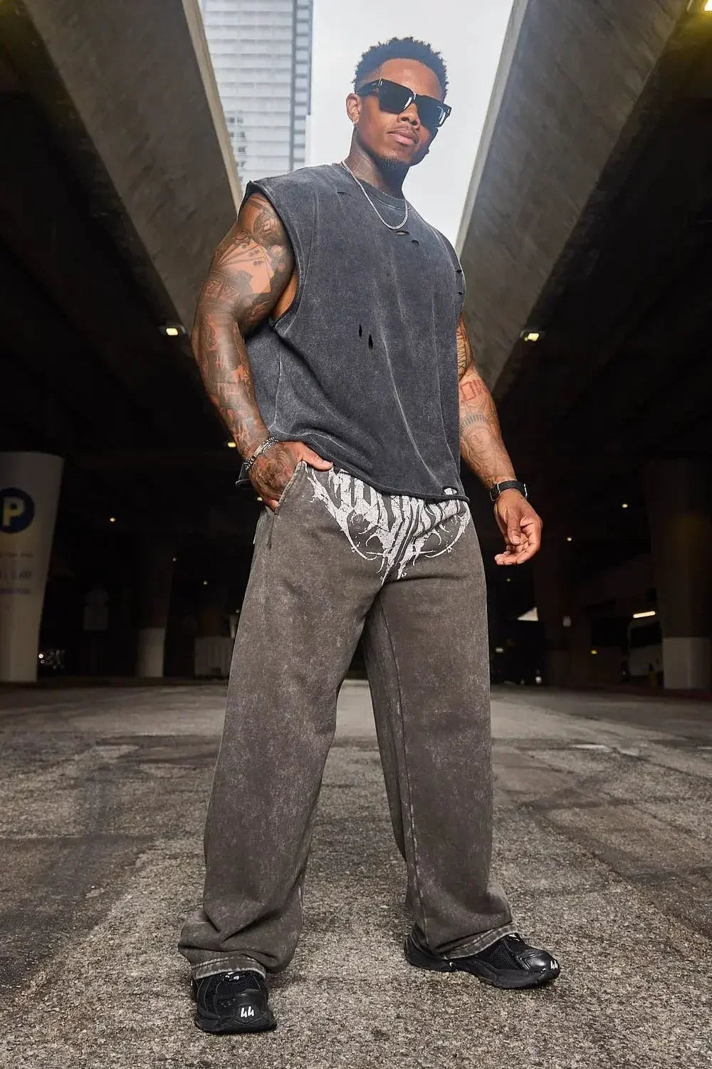 Men's straight legs wide pants fitness training casual sports outdoor running trousers fashion American style brand sports pants - ALMASTRONG
