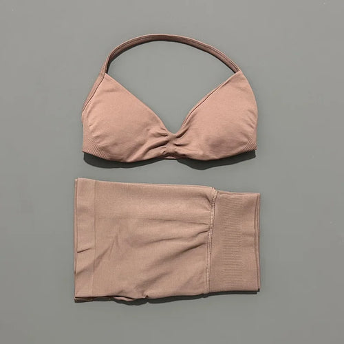 HISTELLO Gym Set 2 Piece Women Strappy Yoga Bra Top Workout Scrunch