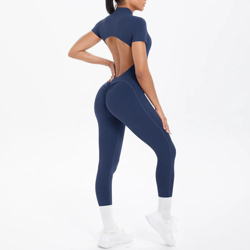 Short Sleeved Fitness Jumpsuit for Woman Bodysuits Backless Solid