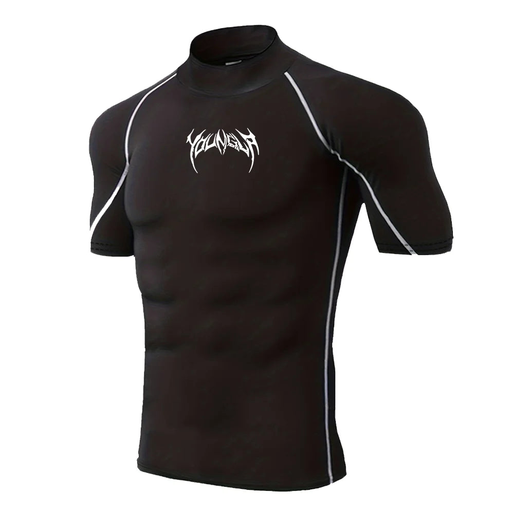 ALMASTRONG Men’s Gothic Compression T-Shirt – High-Neck Quick-Dry Training