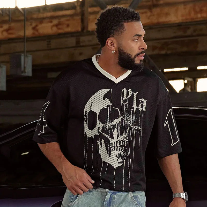 ALMASTRONG Men’s Oversized Mesh T-Shirt – Quick-Dry Sports Fitness Top