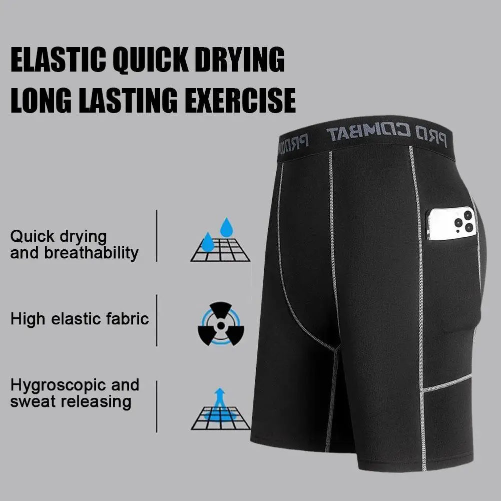 High Performance Men's Compression Short Pants With Pocket Elastic