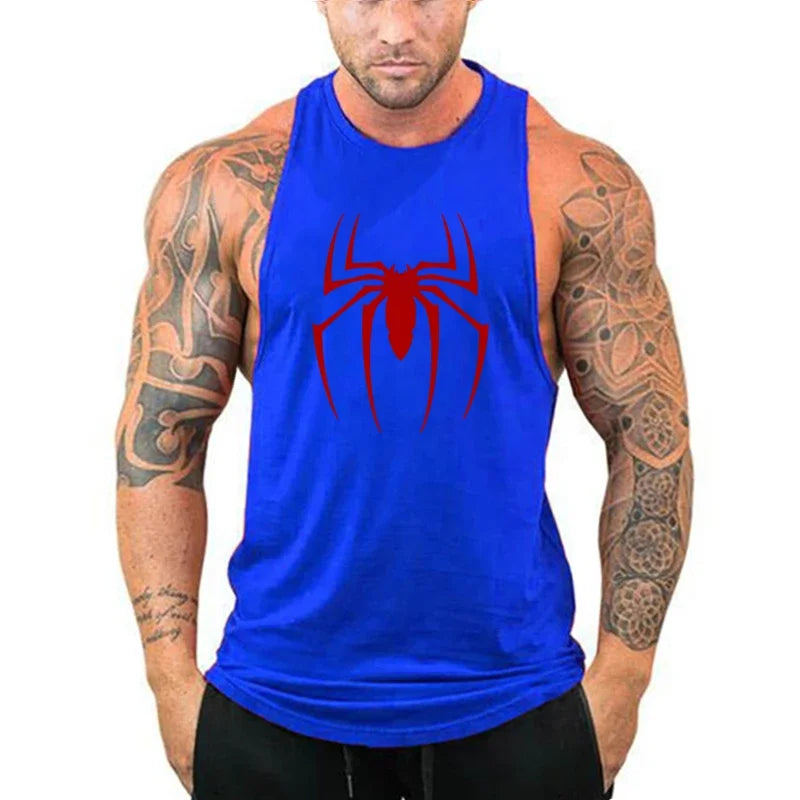 Red Spider Printed Running Tank Tops Gym Fitness Cotton Breathable