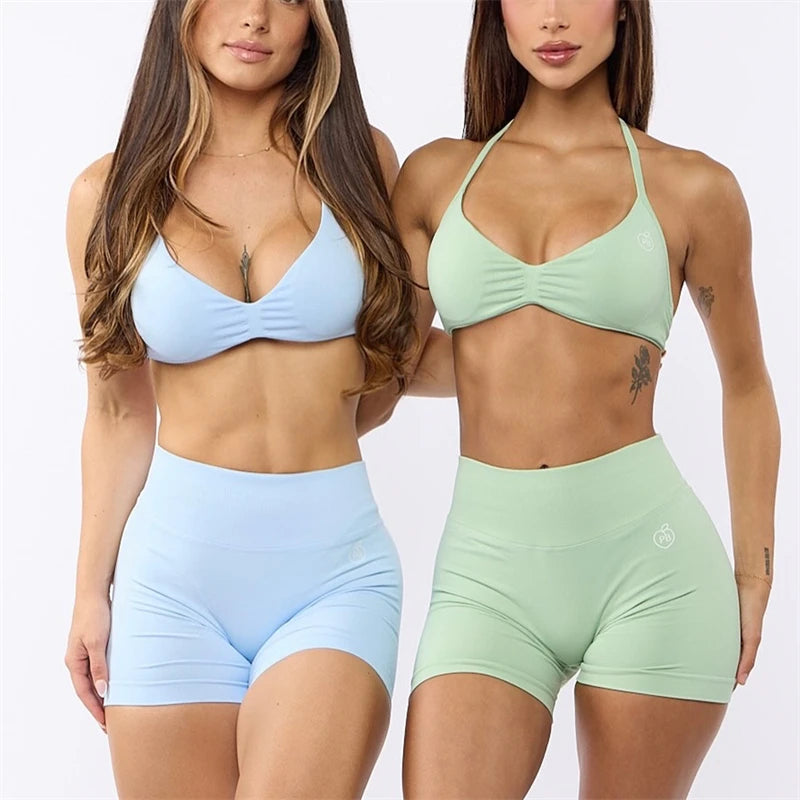 Bum Impact Bra and Shaping Short Set Women Backless Bra & Sports Shorts Sexy Female Seamless Yoga Sportswear Underwear Clothes - ALMASTRONG