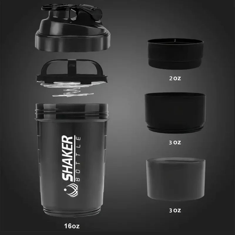 Shaker Bottle With Power Container 2 Tiers Protein Shakes Powder