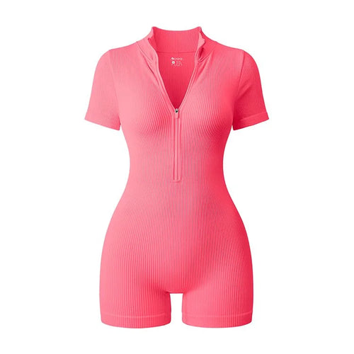 Women’s Yoga Jumpsuit 2025 – Short Sleeve Zipper Sportswear
